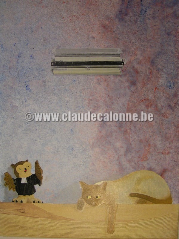 thémis, chat, greffier, avocat, bavard, balance justice, acrylique, huile,