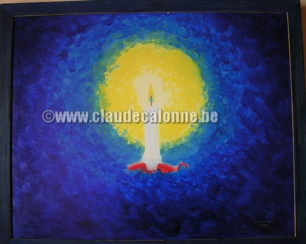 bougeoir, bougie, bleu nuit, huile sur bois,