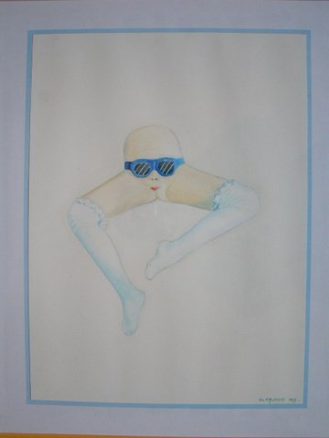 l'élégante, lunette de soleil, cuisses écartées, bas coton, sexe bouche,