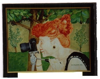Marie Claude, photo, appareil photo, arbres, verger, rousse, sourire, 